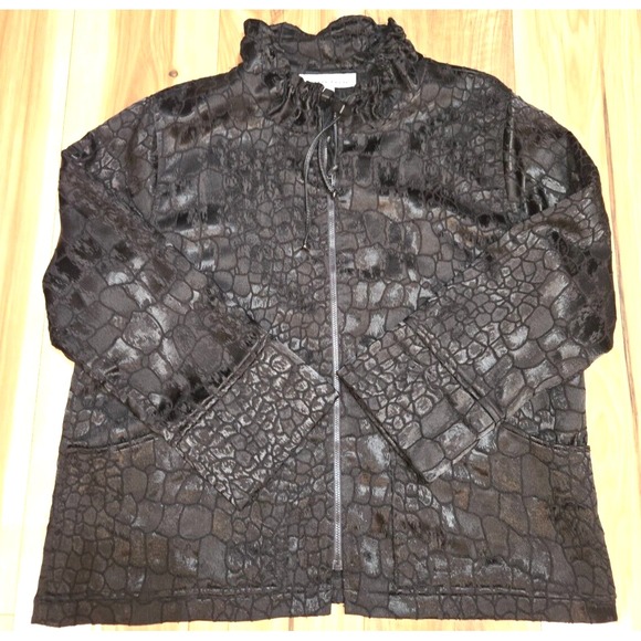 Vintage Caroline Rose Jacket Womens Black Size L Jacquard Snakeskin Print USA - Picture 1 of 8